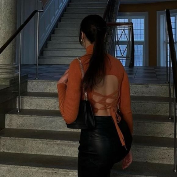 NWT Zara Lace-up Open Back Knit Top. - Picture 2 of 10